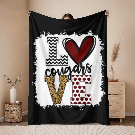 Cougars Mascot Love School Spirit Fantastic Throw Blankets