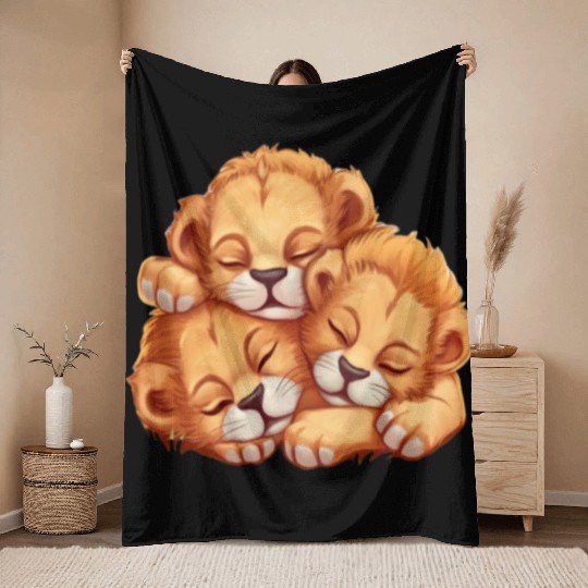 Sleeping lion cubs Throw Blankets