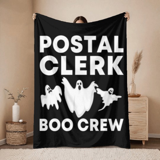 Funny Postal Clerk Boo Crew Spooky Halloween Throw Blankets