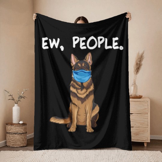 German Shepherd Ew People Dog Wearing Face Throw Blankets