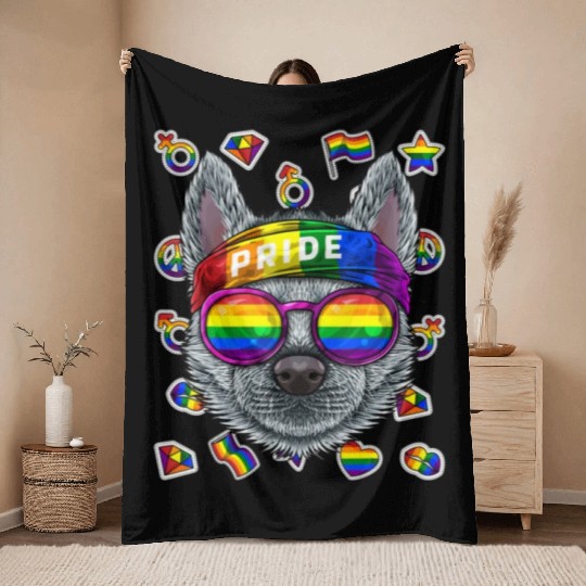 Lgbt Husky Gay Pride Month Dog Rainbow Lesbian Throw Blankets
