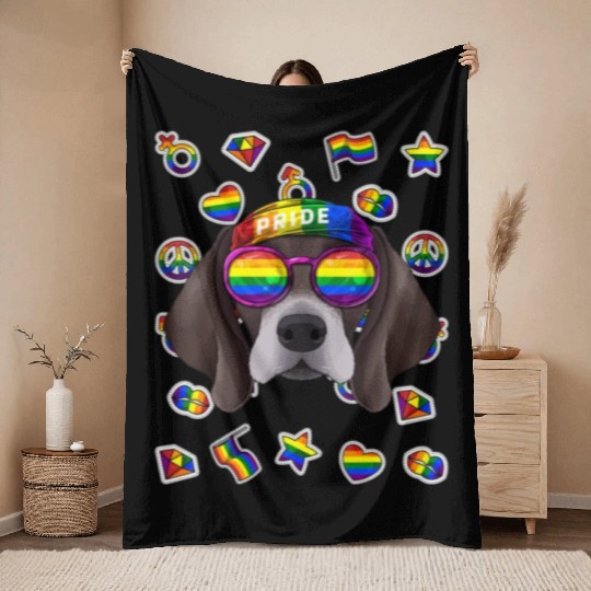 Lgbt Pointer Gay Pride Month Dog Rainbow Lesbian Throw Blankets