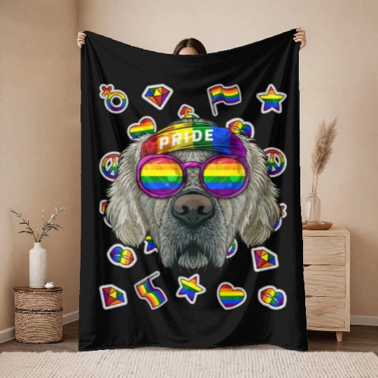 Lgbt Golden Retriever Gay Pride Month Dog Rainbow Throw Blankets