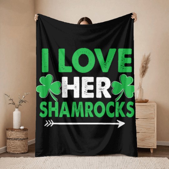 I Love Her Shamrocks - St Patricks Day Matching Co Throw Blankets