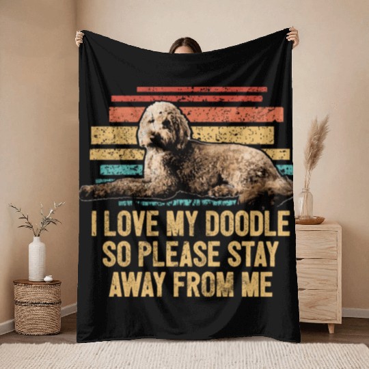 Retro I Love My Doodle Goldendoodle Dog Mom Dog Throw Blankets