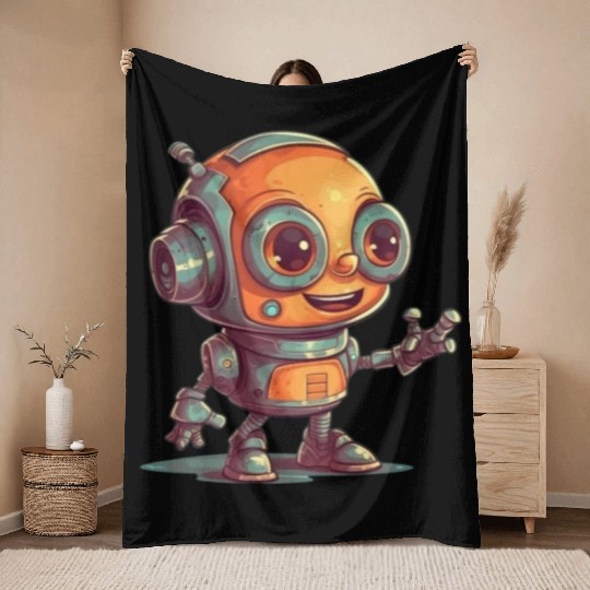 Cute waving robot illustration technology friendly Throw Blankets