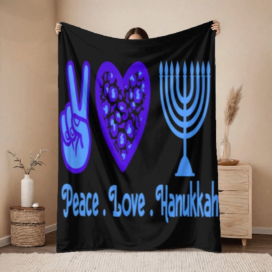 Peace Love Hanukkah 2021 Jewish Menorah Hanukkah C Throw Blankets