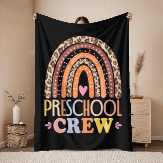 Preschool Crew Cute Leopard Rainbow Back To School Throw Blankets