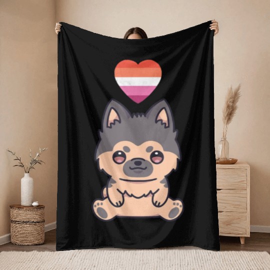 Lesbian German Shepherd Lgbtq Pride Flag Anime Throw Blankets