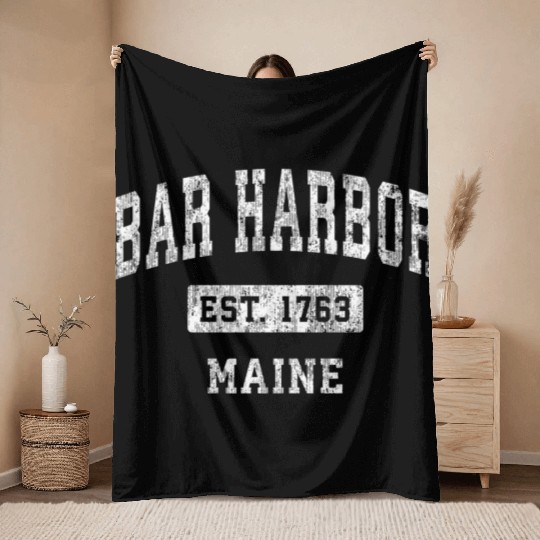 Bar Harbor Maine Me Established Sports Throw Blankets