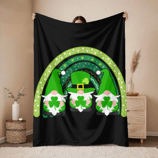 Lucky Rainbow Gnome Happy St Patric Day Family Throw Blankets