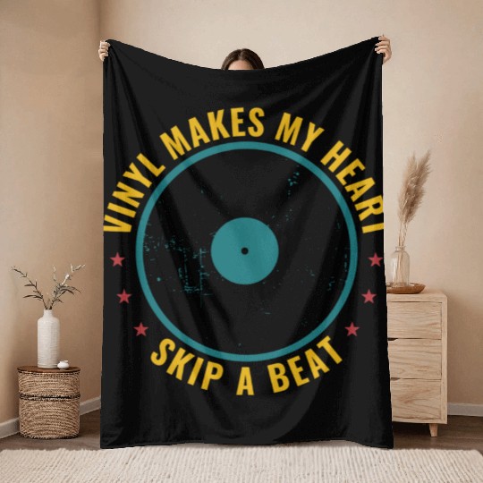 Vinyl Makes My Heart Skip A Beat Funny Record Throw Blankets