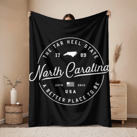 Warm North Carolina Badge Logo Throw Blankets