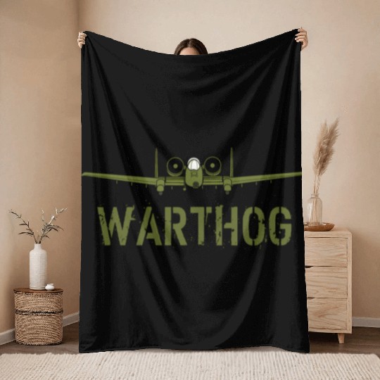 Olive Green A-10 Warthog Art-Usa Military Jets Throw Blankets