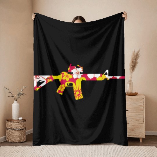 Tropical Gun Firearm Beach Hawaiian Aloha Ar-15 Throw Blankets
