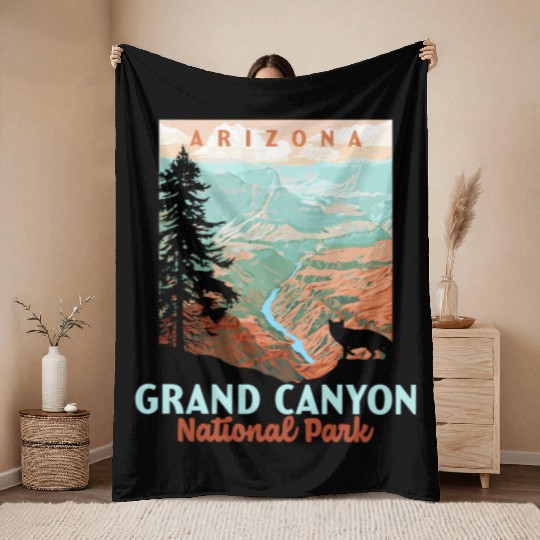 Grand Canyon National Park Arizonna Wpa Style Throw Blankets