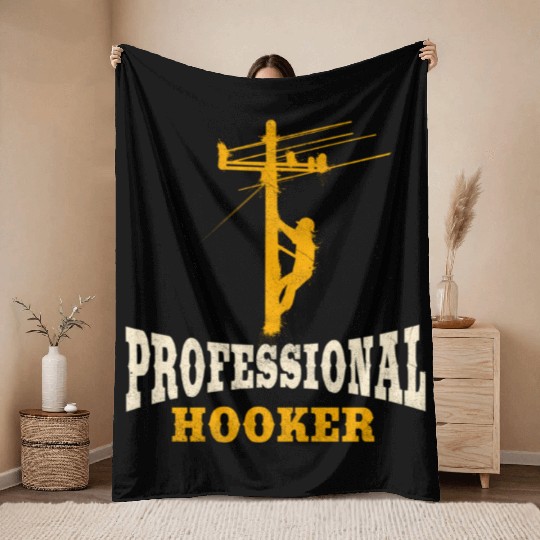 Lineman Line Worker Professional Hooker Throw Blankets