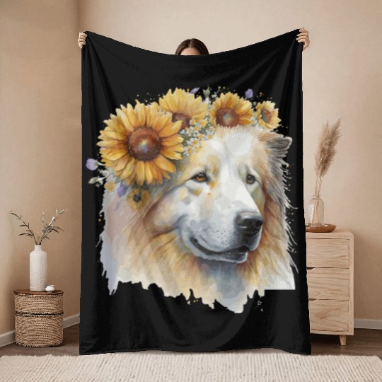 Cute Samoyed Sunflower Dog Breed Pet Puppy Throw Blankets