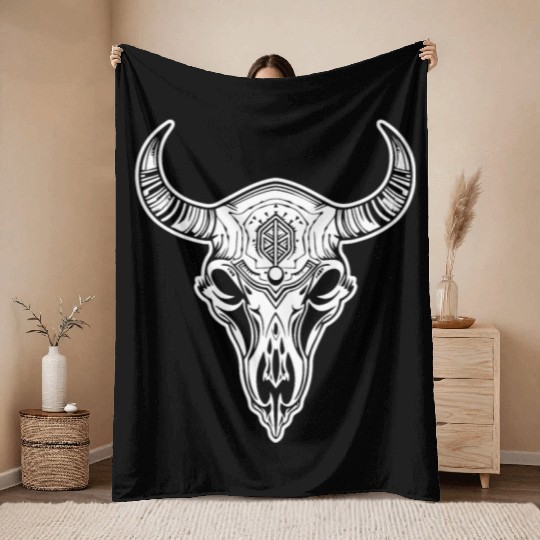 Cow Skull Boho Throw Blankets