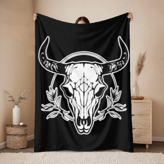 Cow Skull Boho Throw Blankets