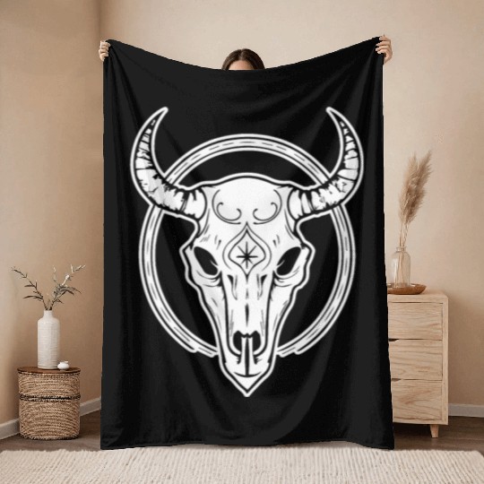 Cow Skull Boho Throw Blankets