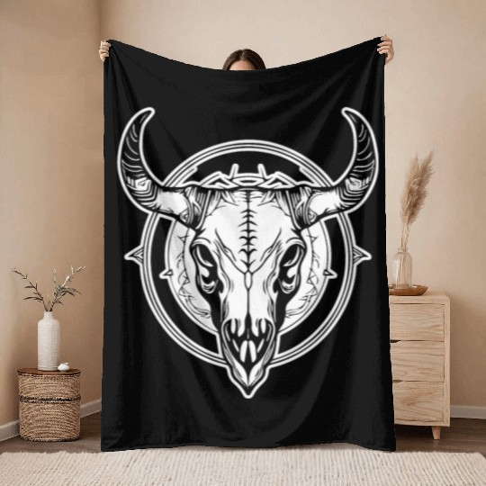 Cow Skull Boho Throw Blankets