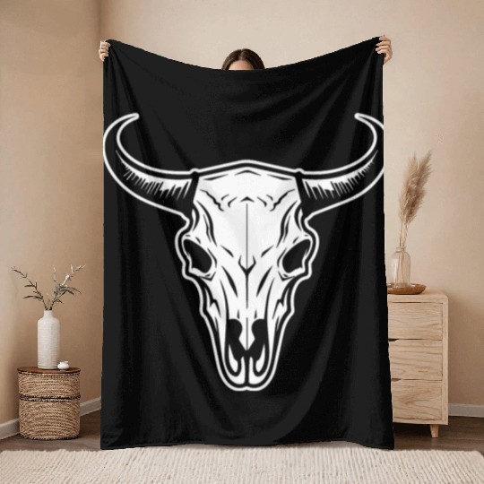 Cow Skull Boho Throw Blankets