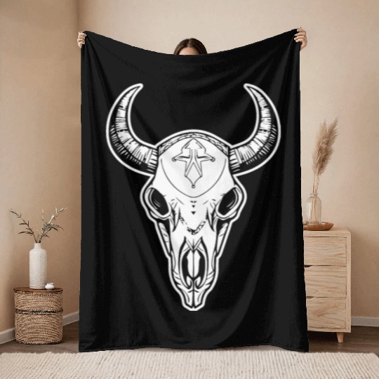 Cow Skull Boho Throw Blankets