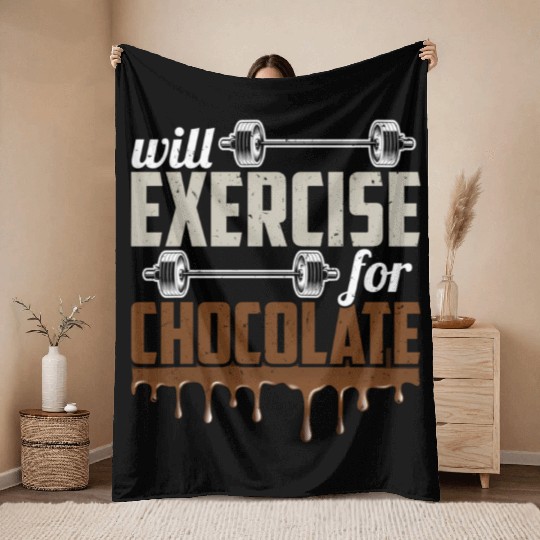 Will Exercise For Chocolate Workout Gym Fitness Throw Blankets