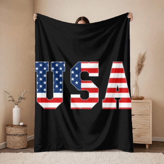 Usa Patriotic American Flag Red White Blue Throw Blankets
