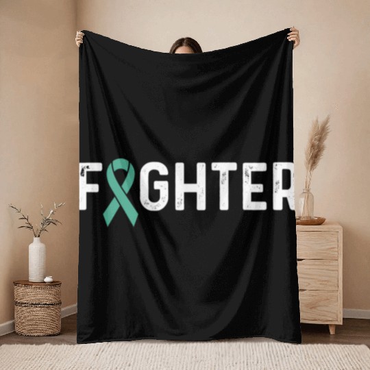 Ovarian Cancer Awareness Products Teal Ribbon Throw Blankets