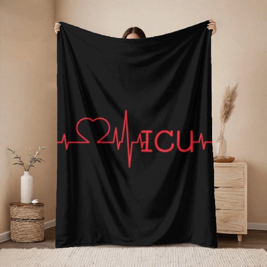 Love Icu Heart Beat Doctor Nurse Hoce Workers Throw Blankets
