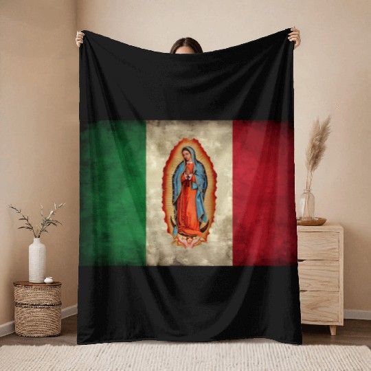 Our Lady Virgen De Guadalupe Mecan Flag Throw Blankets