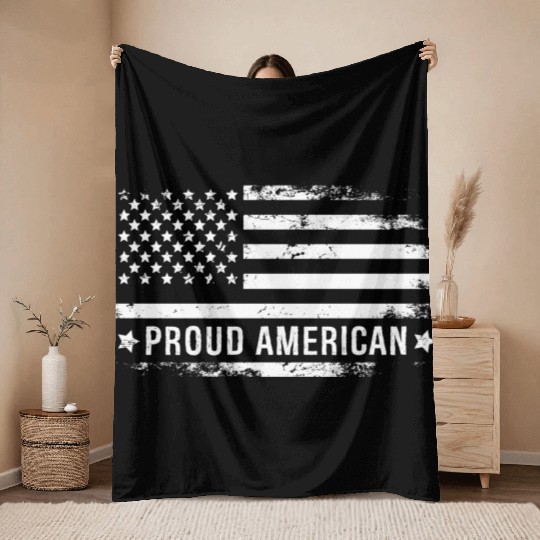 I Am A Proud American And Patriot Throw Blankets