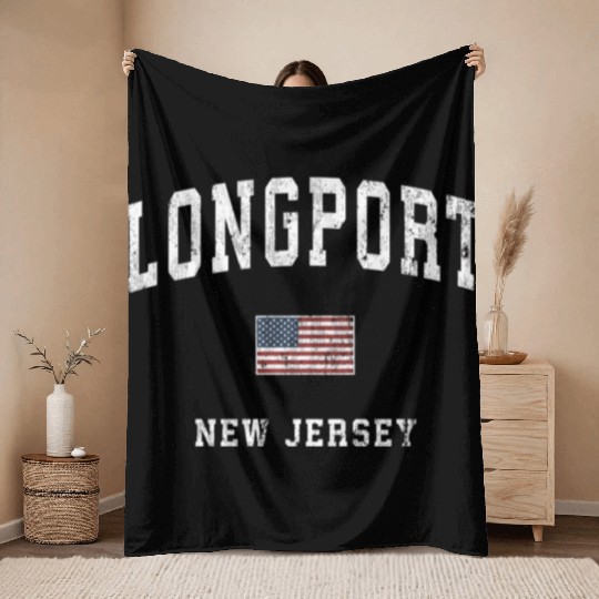 Longport New Jersey Nj American Flag Sports Throw Blankets