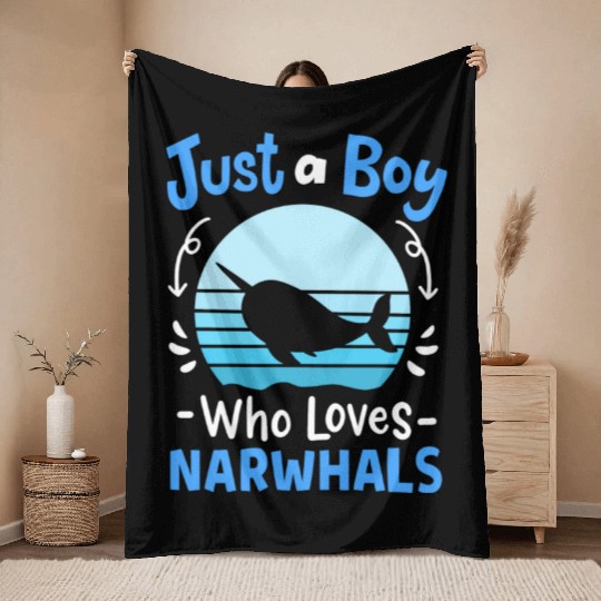 Narwhals Whales Narwhal Lover Retro Throw Blankets
