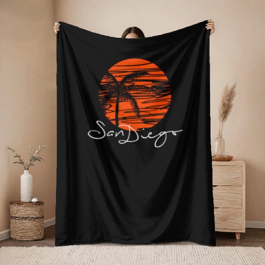 Creative San Diego Travel Vacation- Sunset - Palm Throw Blankets