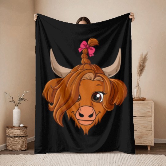 Scottish Highland Cow Cute Heifer Highland Cow Far Throw Blankets