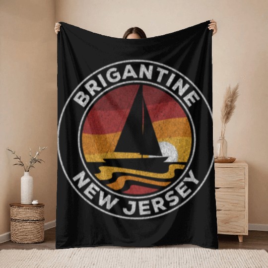 Brigantine New Jersey Sailboat 70S Sunset Throw Blankets