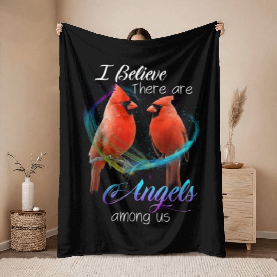 Cardinal Bird I Believe There Are Angels Among Us Throw Blankets
