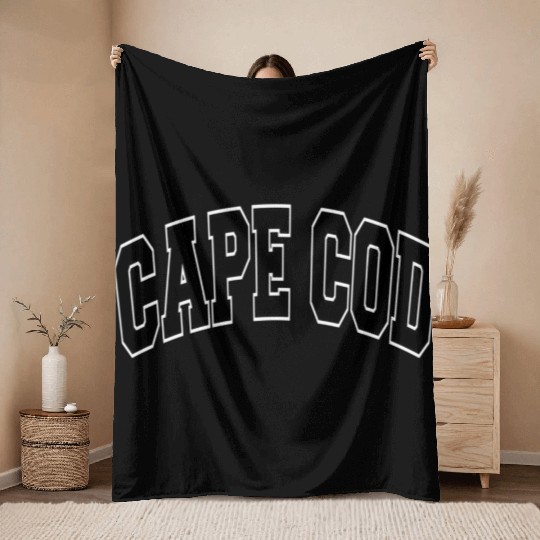 Cape Cod Massachusetts Varsity Style Black Text Throw Blankets