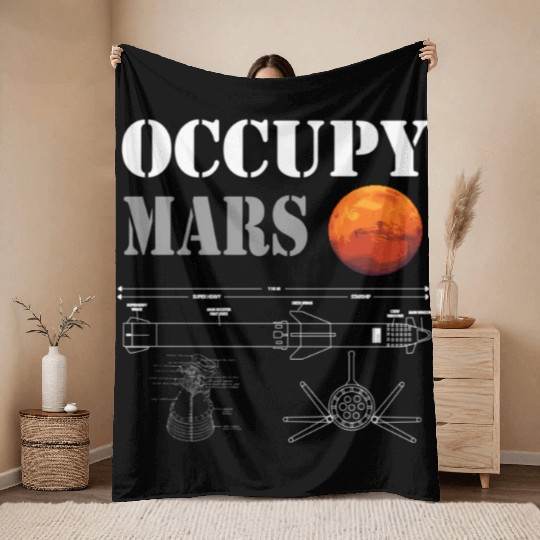 Occupy Mars Starship Rocket Throw Blankets