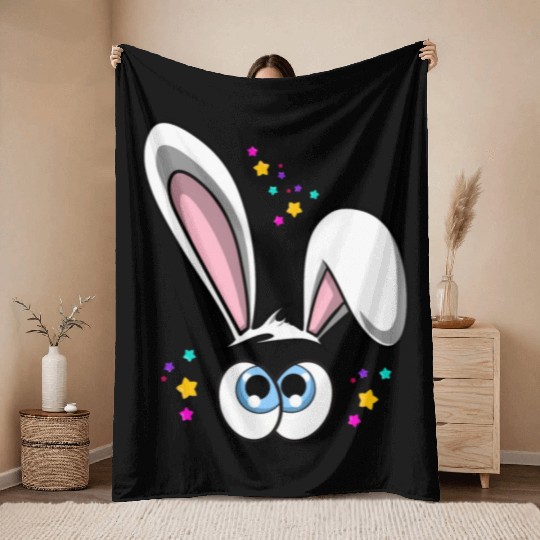 Easter Bunny With Eyes Throw Blankets