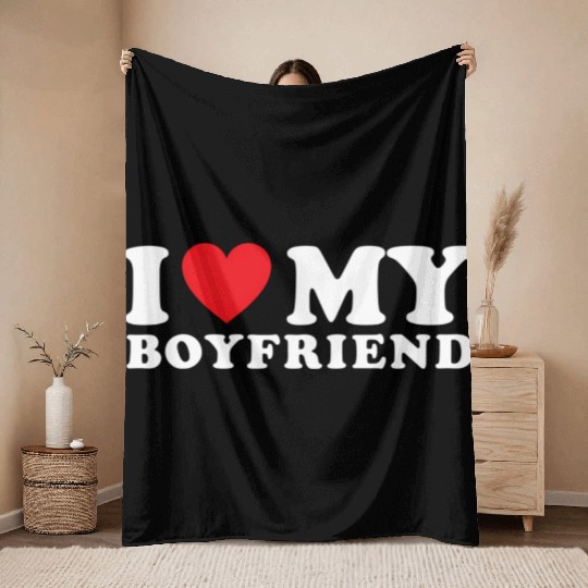 I Love My Boyfriend I Heart My Boyfriend Bf Throw Blankets