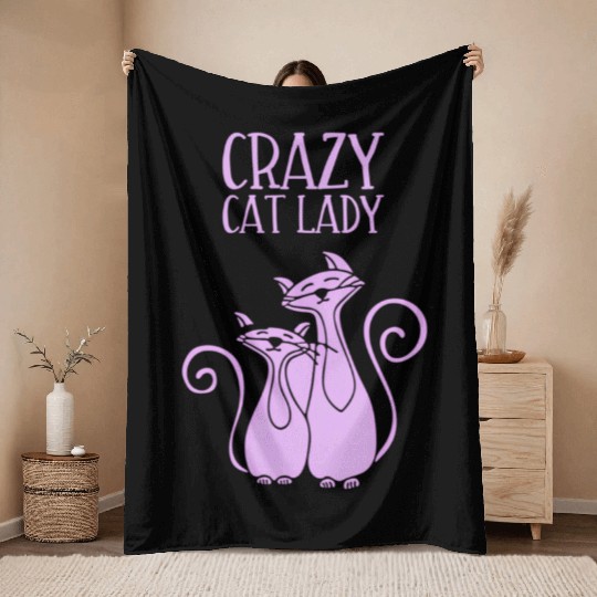 Crazy Cat Lady For Cat Purple Throw Blankets