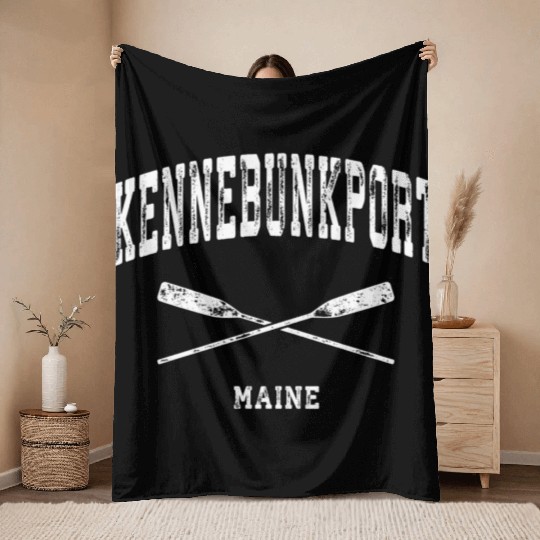 Kennebunkport Maine Nautical Crossed Oars Throw Blankets