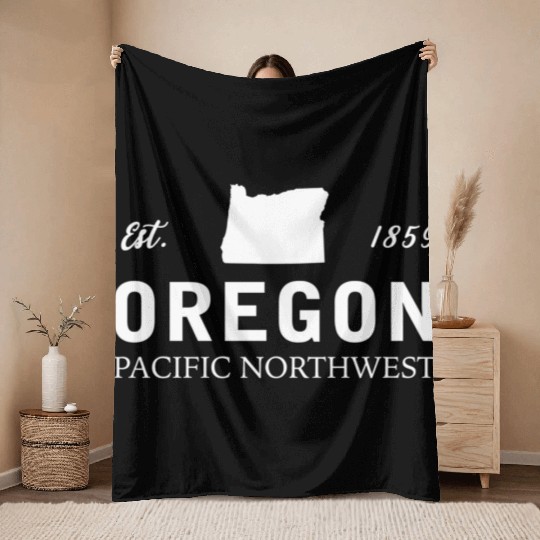 Oregon Est 1859 Pacific Northwest Us Flag Throw Blankets