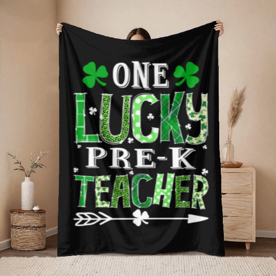 St Patrick'S Day One Lucky Pre-K Teacher Shamrock Throw Blankets