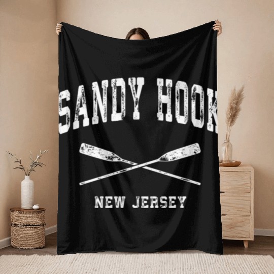 Sandy Hook New Jersey Nautical Crossed Oars Throw Blankets