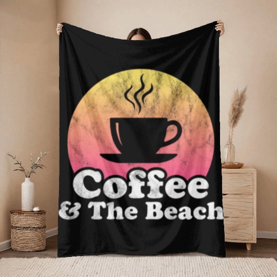 Coffee And The Beach Throw Blankets